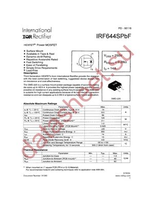 IRF644SPBF datasheet  